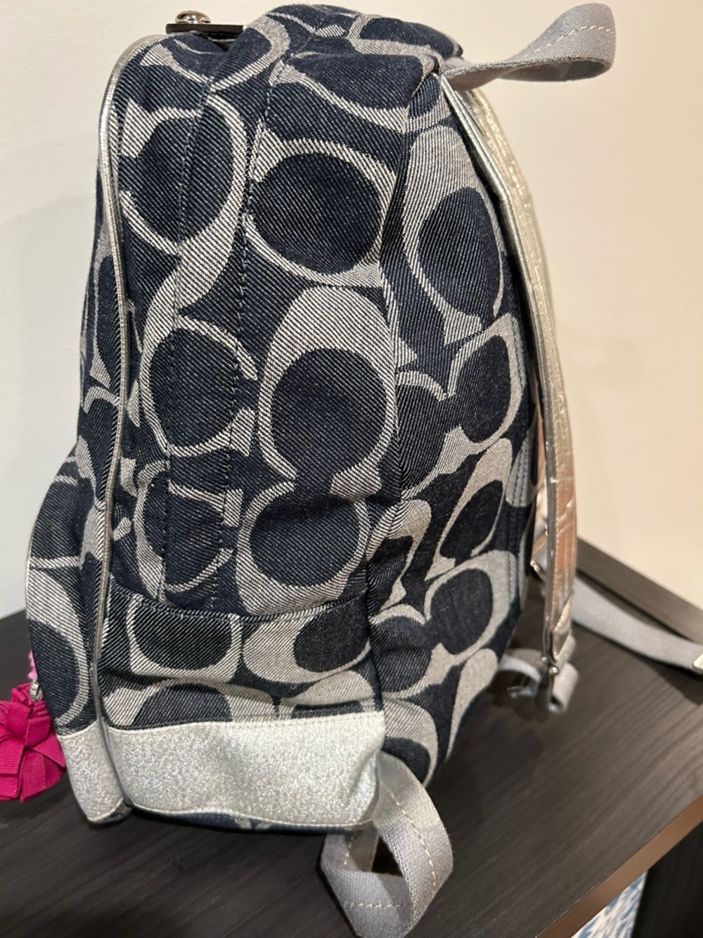 Coach Denim Poppy Signature Silver Stripe Backpack EUC - Picture 9 of 12